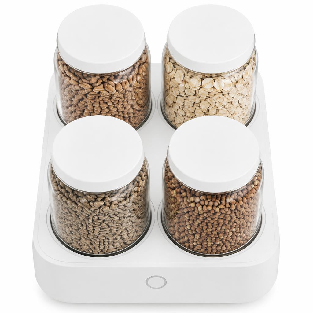 Four clear glass grain jars